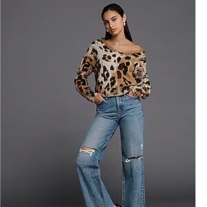 Express Leopard Print V-Neck Sweater